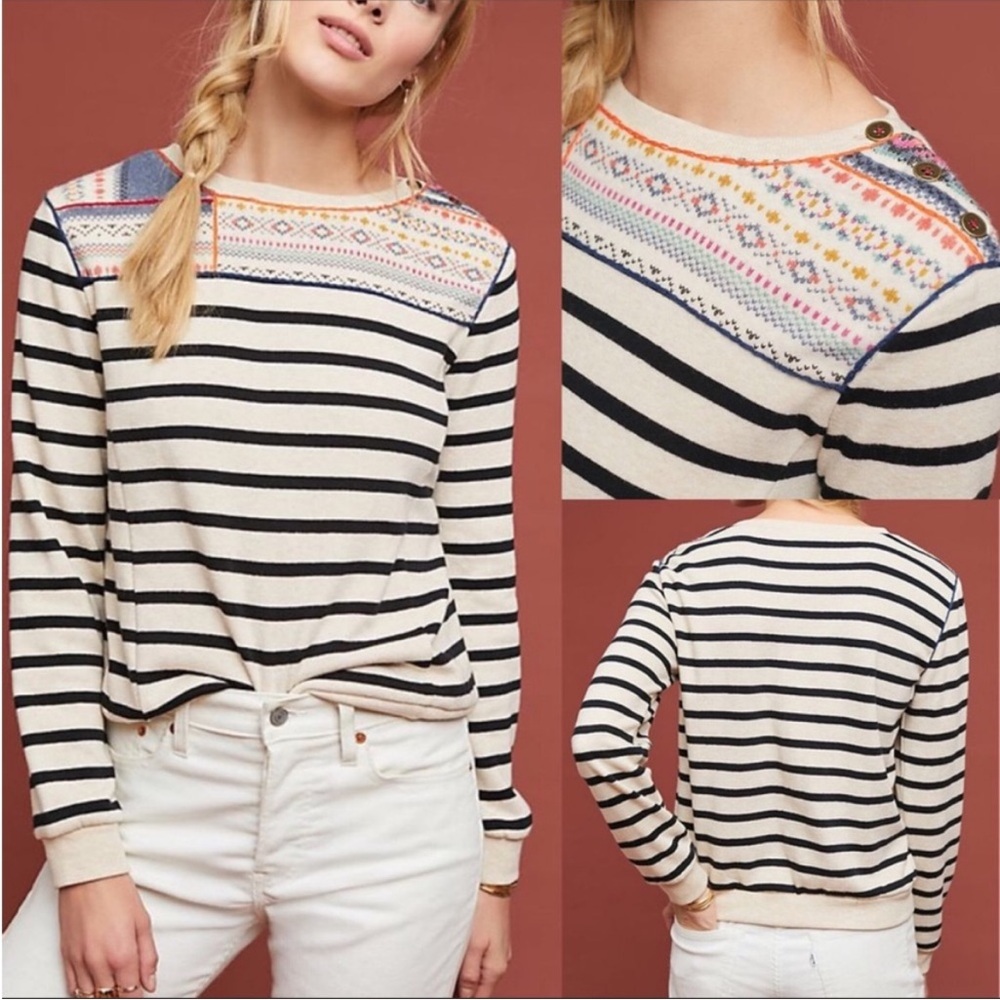 Anthropologie Striped Sweater with Multicolor Yoke